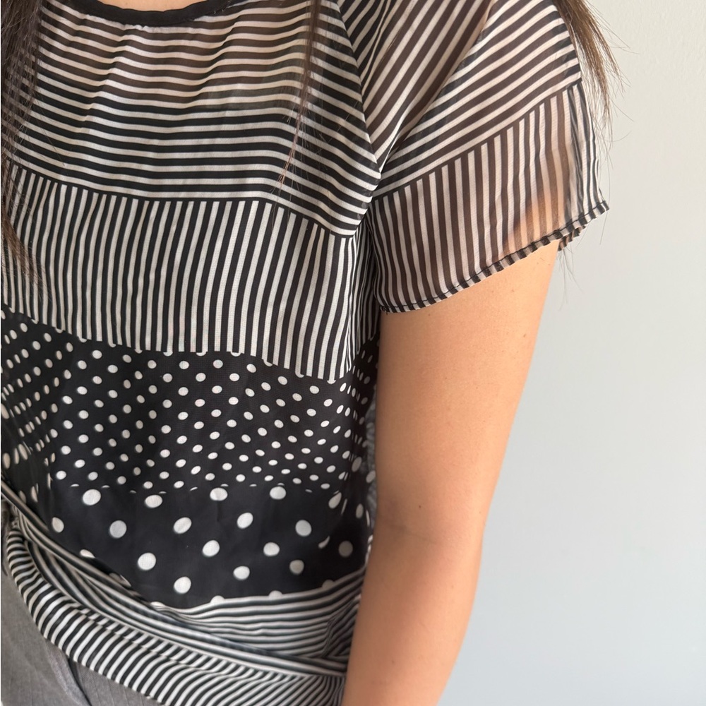The Limited Black and White Striped Polka Dot Blouse